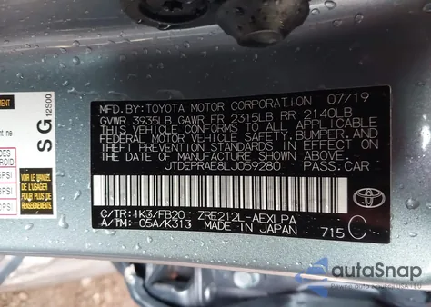 2020 Toyota Corolla Le from USA, damaged, VIN JTDEPRAE8LJ059280